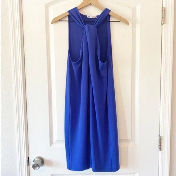 ZARA Blue Front Twist Knot Sleeveless Dress - Picture 5 of 7